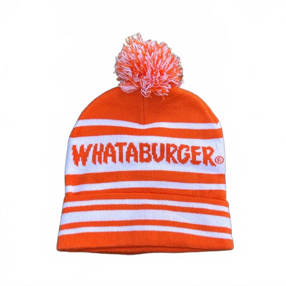 Whataburger Toboggan Pom Pom Beanie Orange & White | OSFM One Size